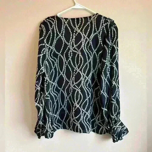 Woman’s sheer long sleeve light weight button up blouse- black/blue/tan - Large - Picture 2 of 11